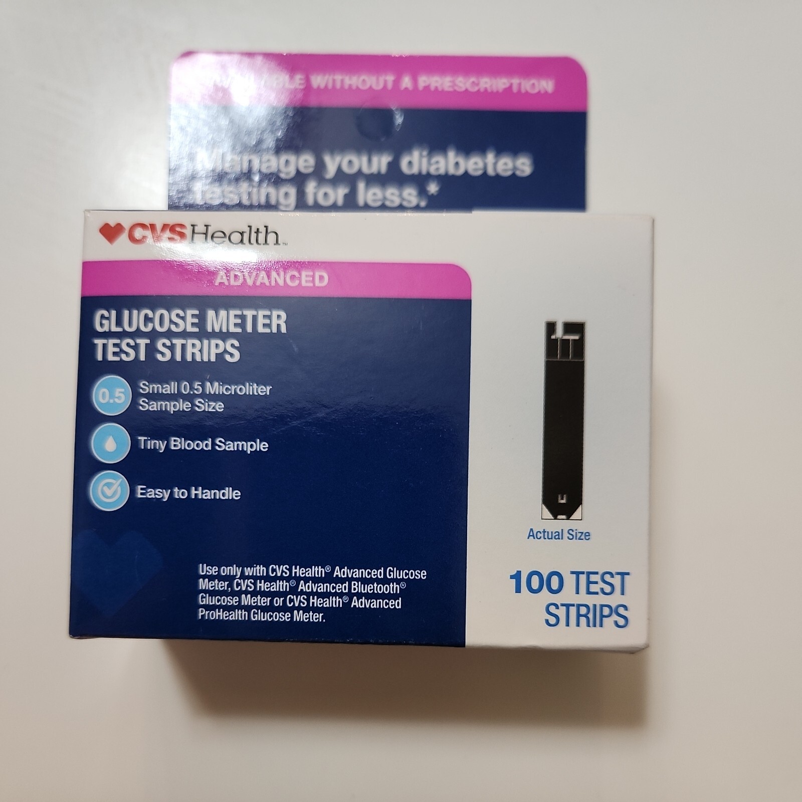 CVS Health Advanced Glucose Meter Test Strips 100 Exp 2024+