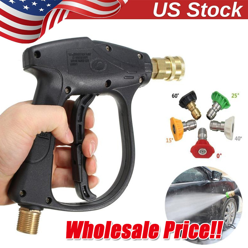 1/4" High Pressure Washer Gun 4000 PSI Car Wash Foam Spray Short Wand w/5 Nozzle