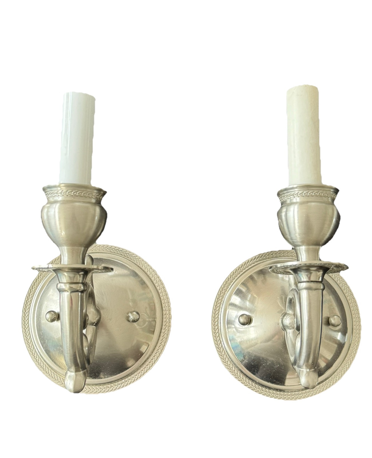 Vintage Pair Stately Pewter Silver Single Arm Wall Sconce Sconces Engraved