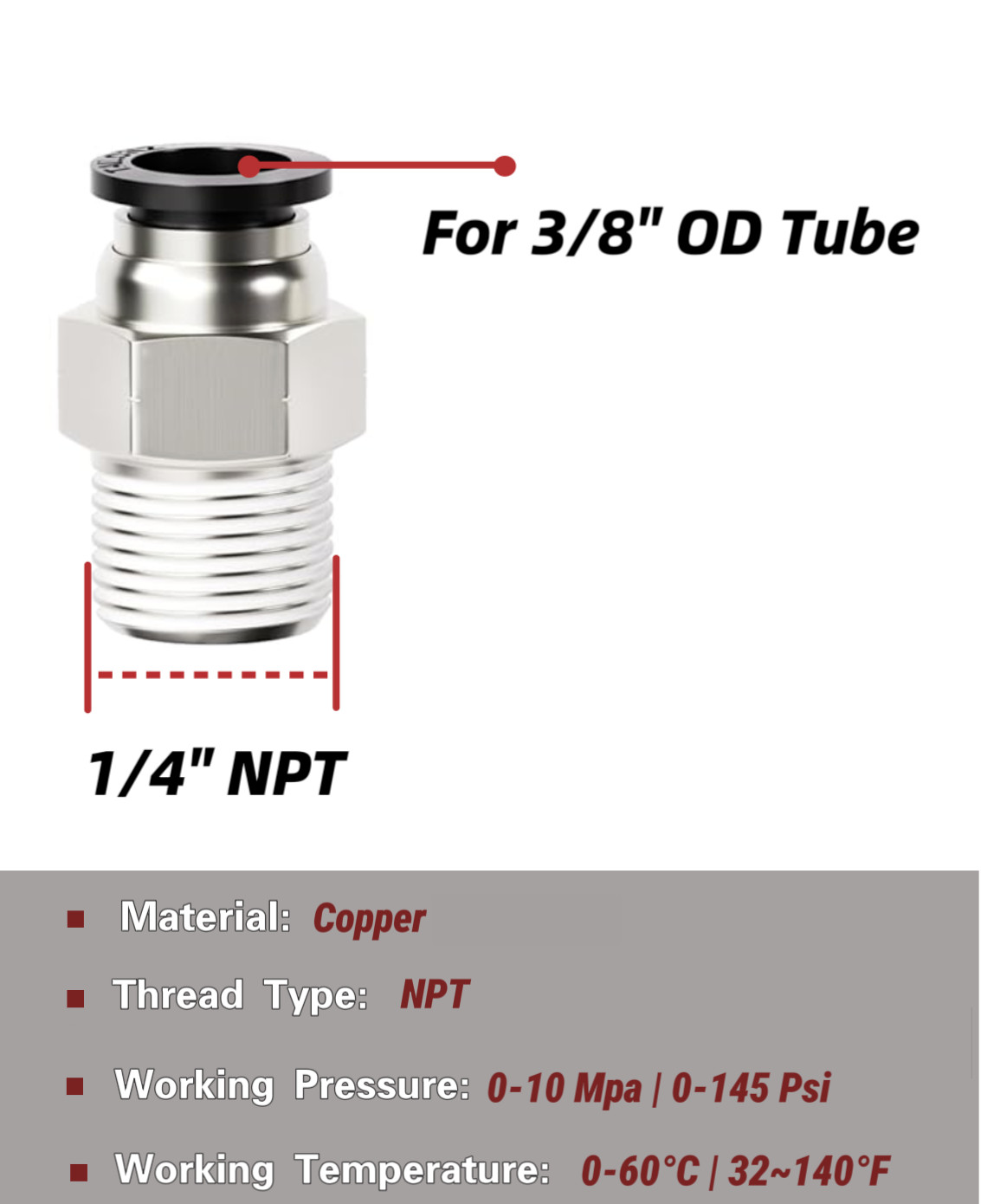Nylon Air Line Kit 3/8'' OD 100ft Hose 1/4'' NPT Push to Connect Fittings 19Pcs