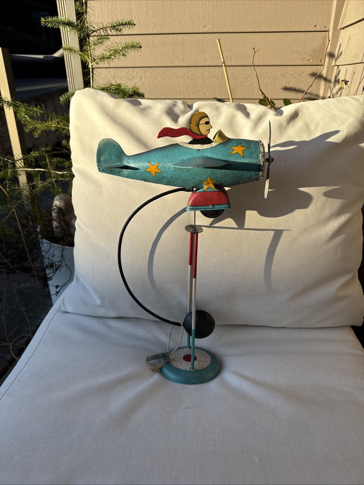 Flying Ace Sky Hook 18" Airplane Metal Plane Balance Folk Art Teeter Totter Toy