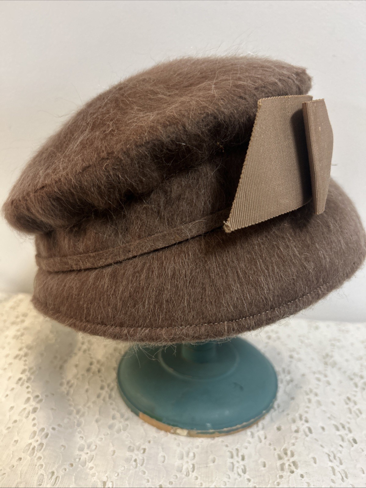 Henry Pollak New York Tan Women's Hat With Bow Vintage 100% Wool USA 50s-60s