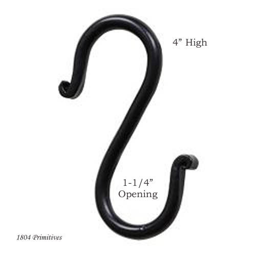 NEW -- 2 Black Wrought Iron "S" Hooks -- 4" High