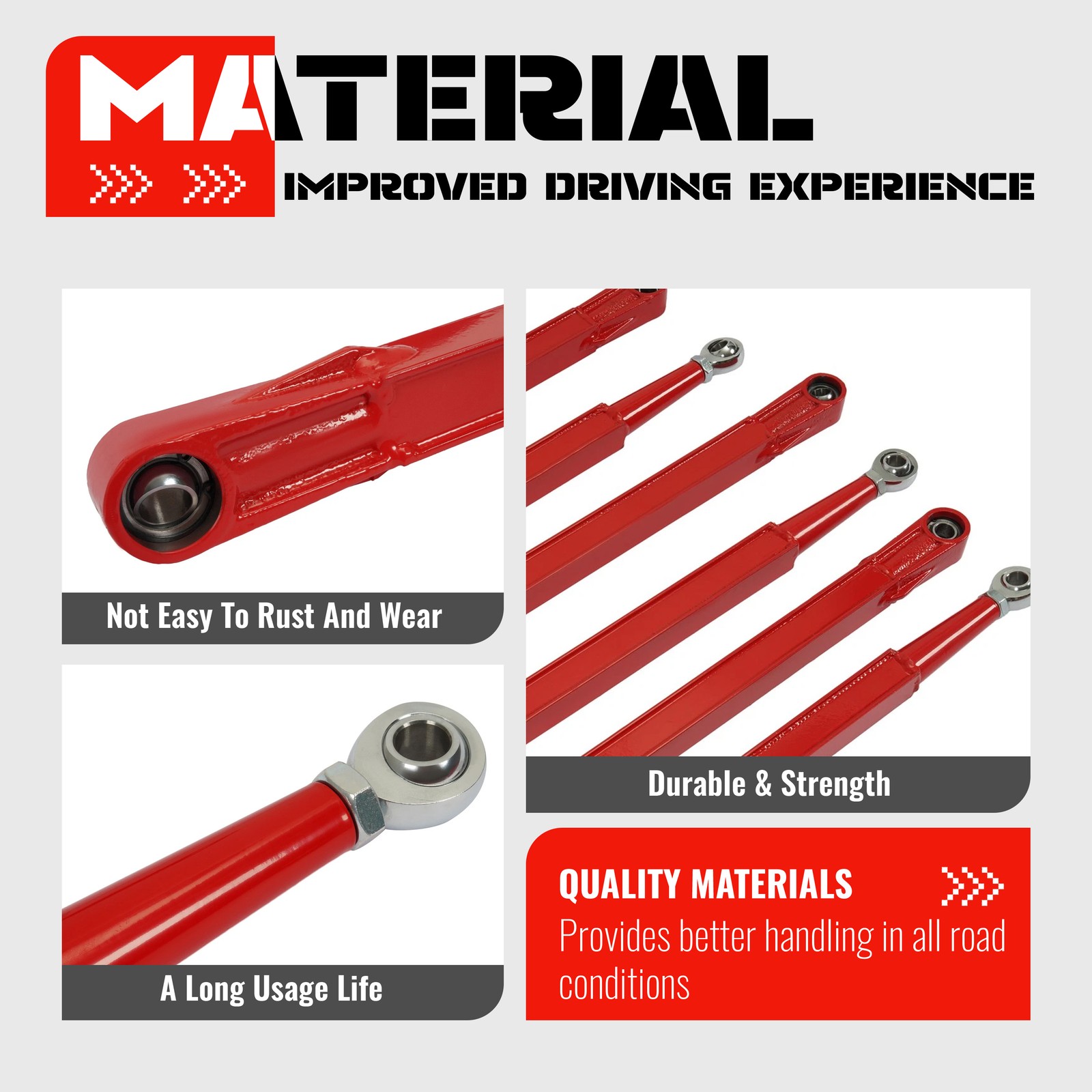 Red Boxed Rear Radius Arms For Can-Am Maverick X3 2017+ 64\" Body Powder Coated