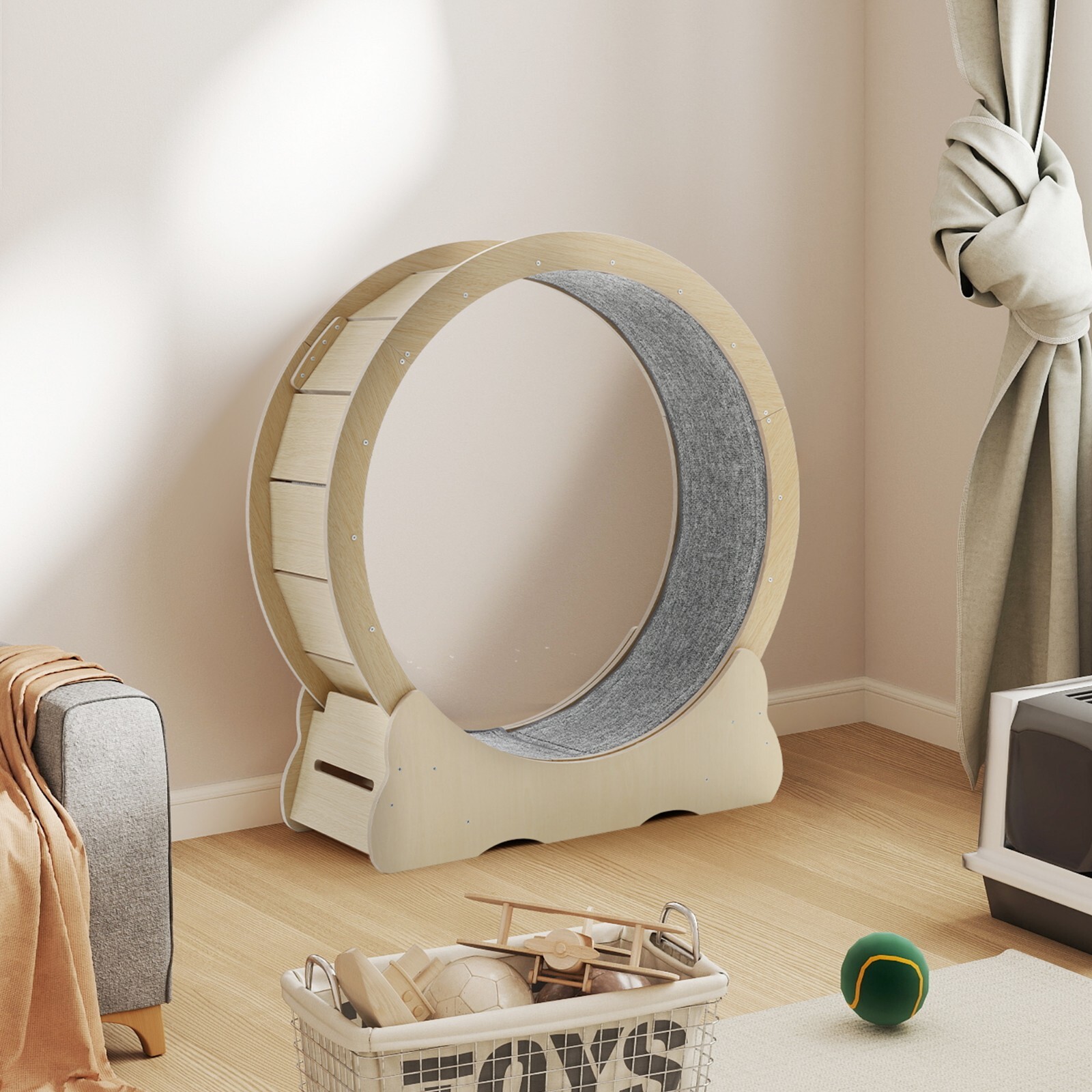 Large 46'' Wooden Cat Exercise Wheel Cat Treadmill Cat Running Wheel Silent Toy