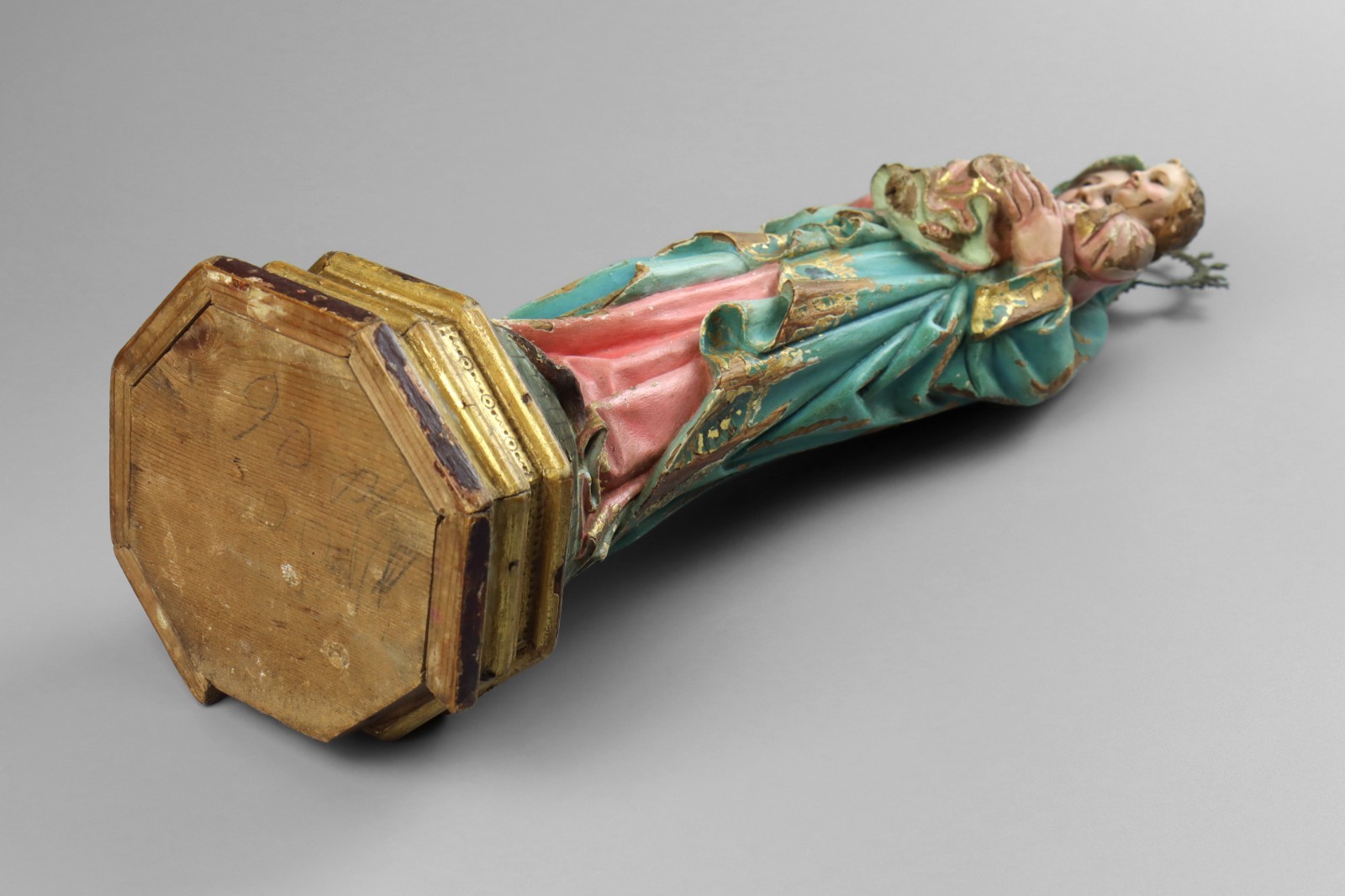 Antique 19th Century Carved Wood Polychrome Virgin Mary Madonna & Child Statue