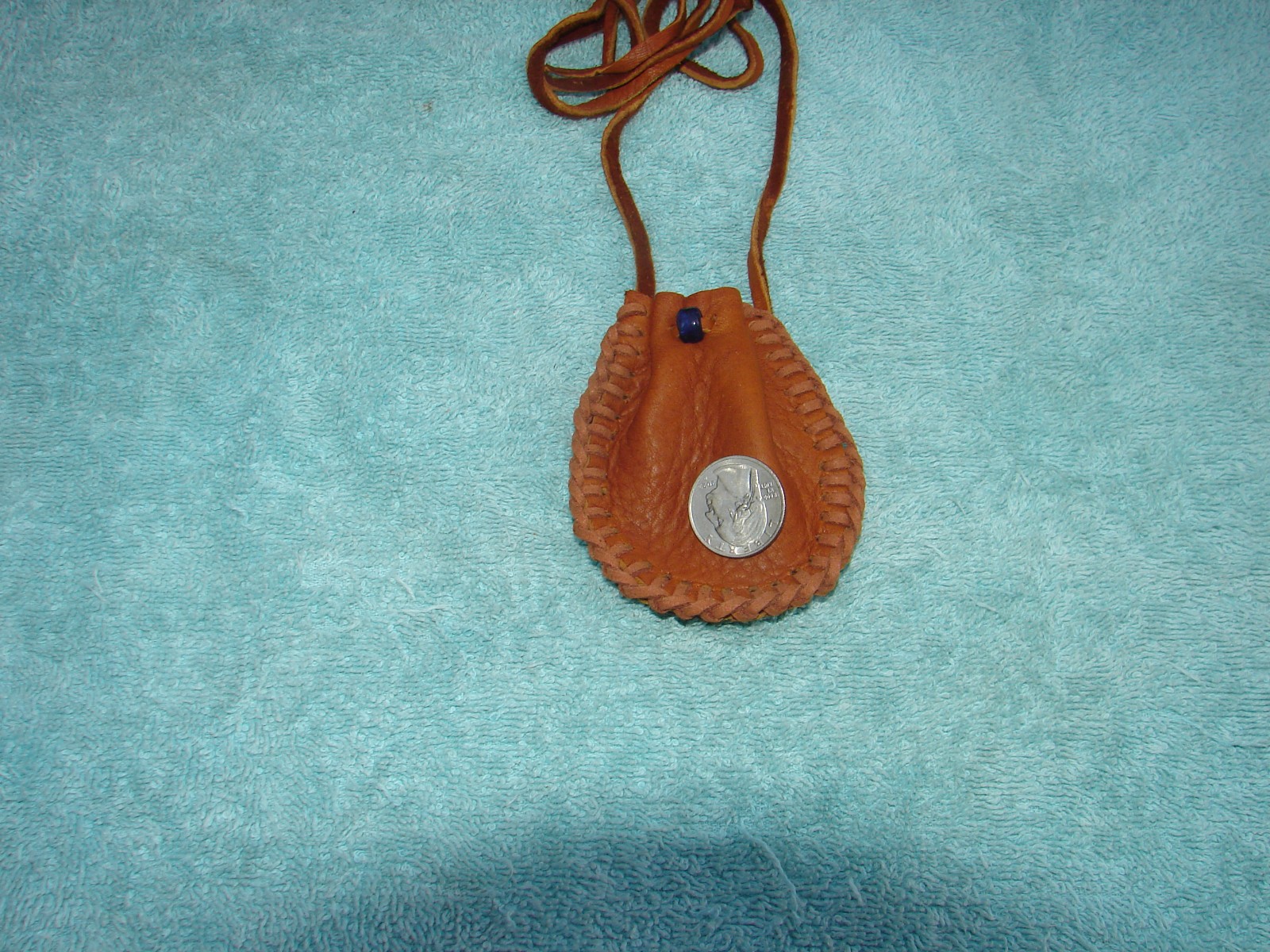 Deerskin Leather Medicine Bag, Native American Buckskin Necklace Pouch, 3"