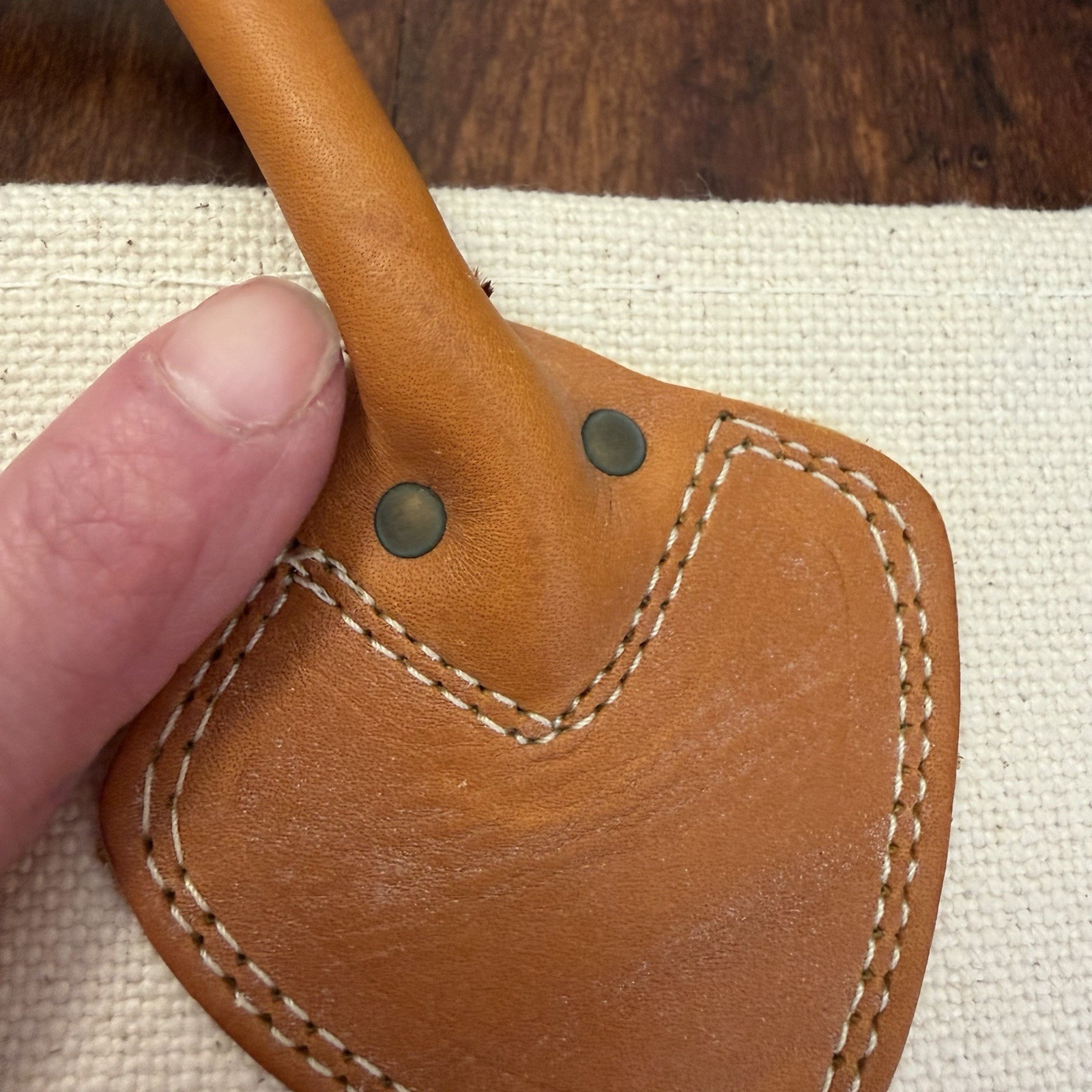 L.L.Bean Canvas Firewood Holder Carrier Pine Cone Design Leather Handles Vintage