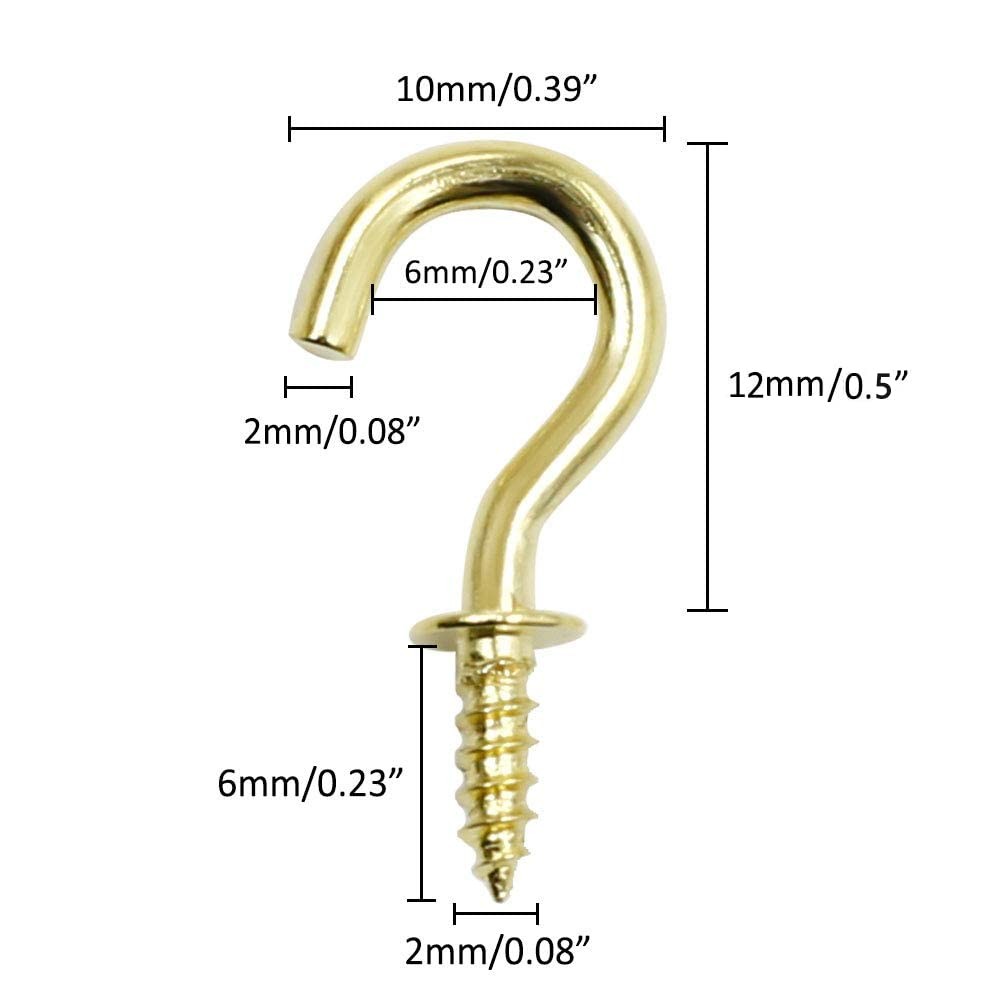 100 Pcs Gold Cup Hooks 1/2" Ceiling Screw Hooks Self Tapping Hanging Hooks