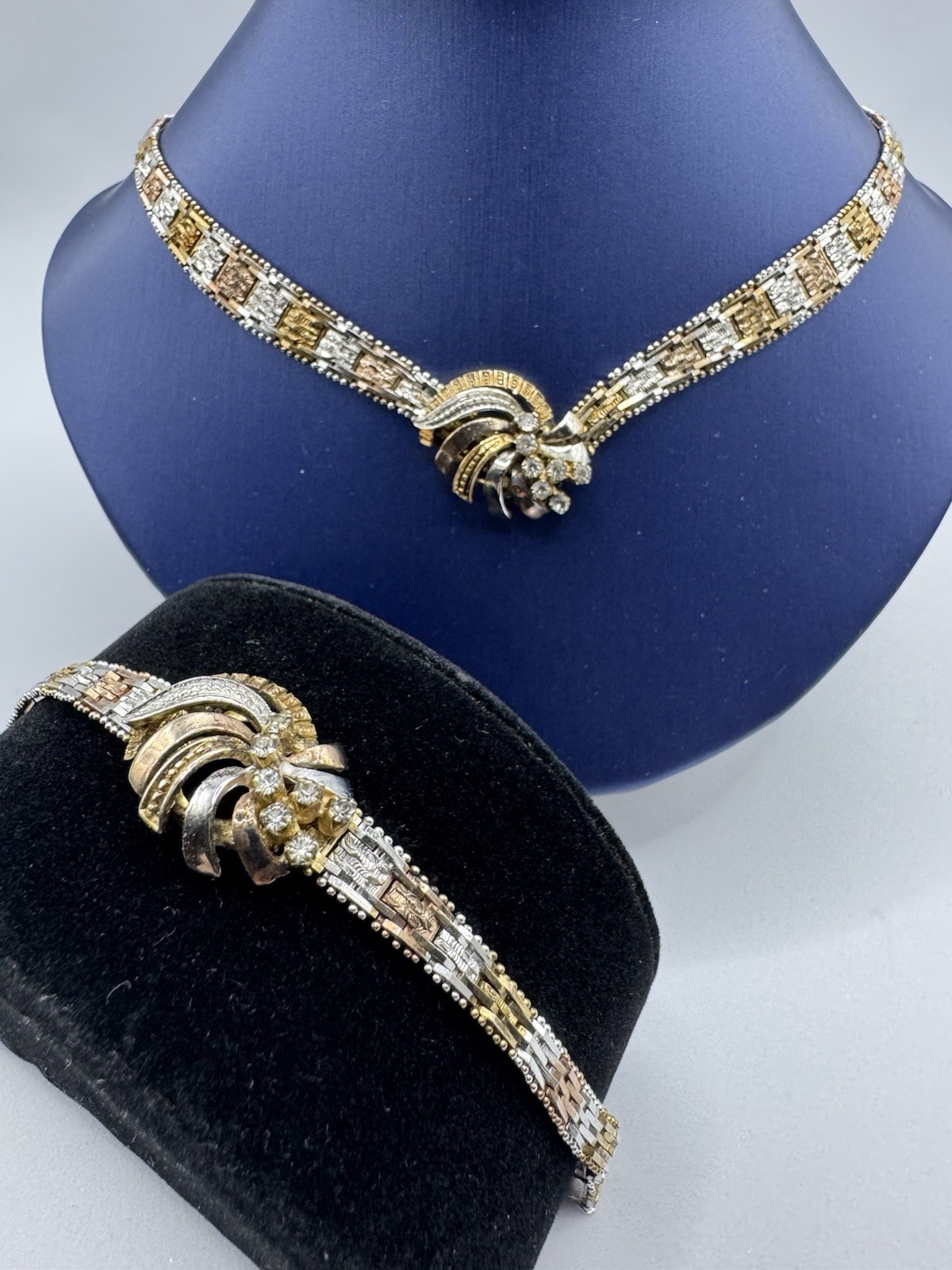 Vintage Jewelry Sterling Silver Set Italy 925 Necklace Bracelet 2 Tone Riccio