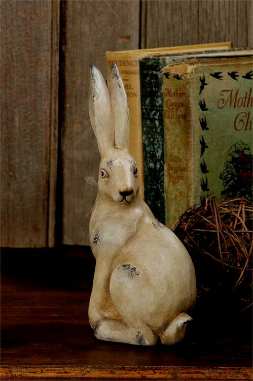 New Primitive RABBIT SITTING 8" T Easter BUNNY Spring Farmhouse French Country