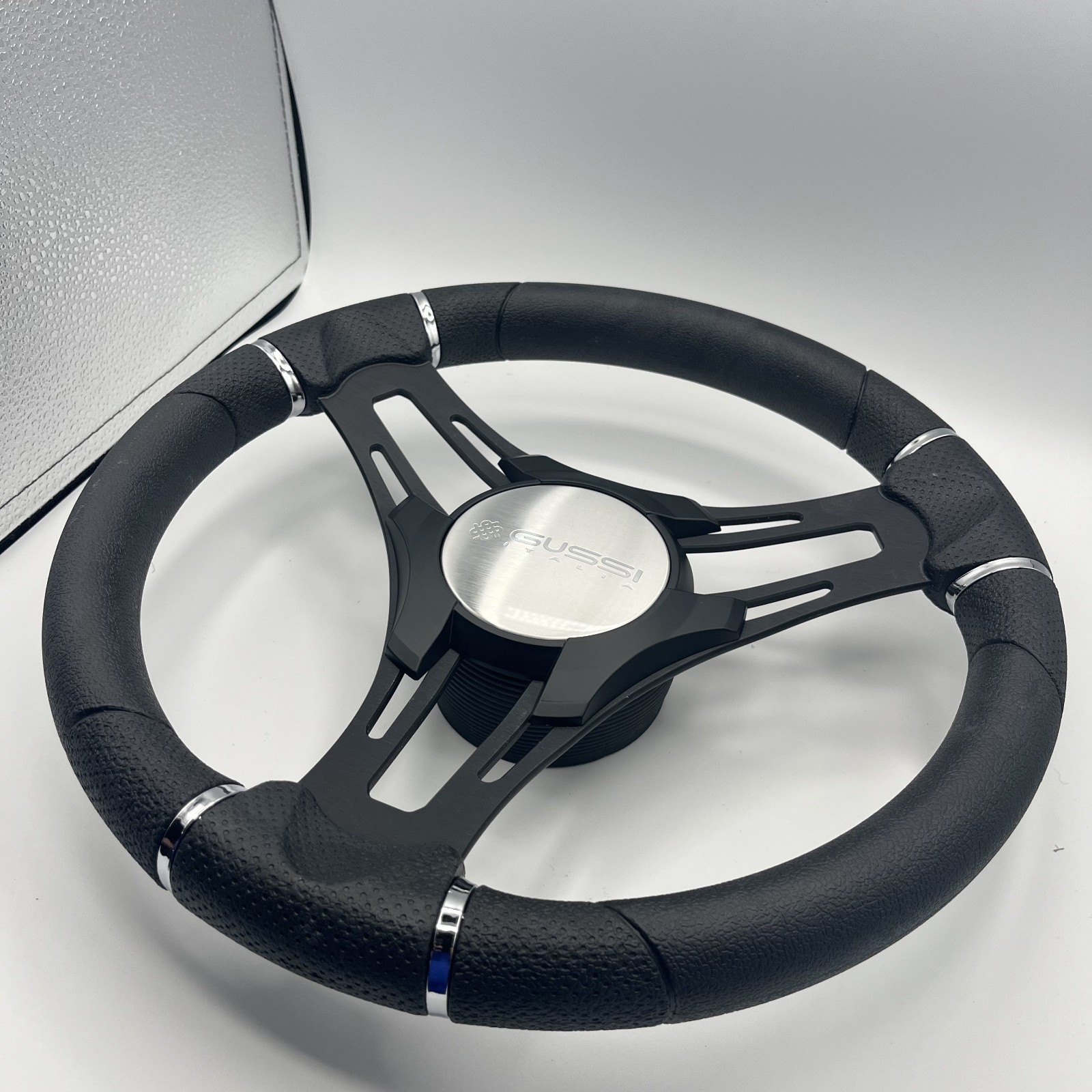 Gussi Italia Boat Steering Wheel Black Brushed Alum Spokes KEYED | Gussi Italia