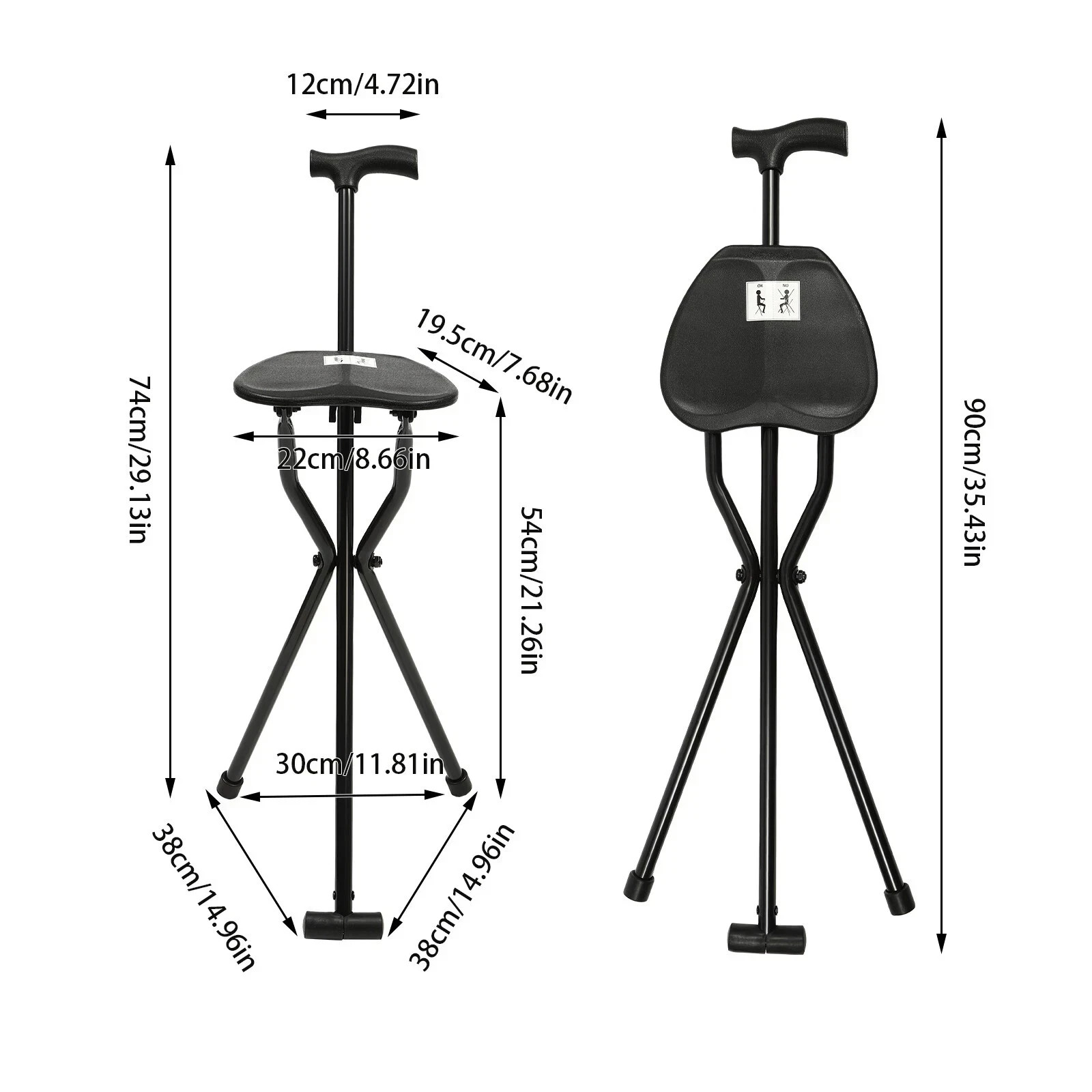 3 Legged Portable Folding Walking Stick with Seat Travel Hiking Cane Chair Stool