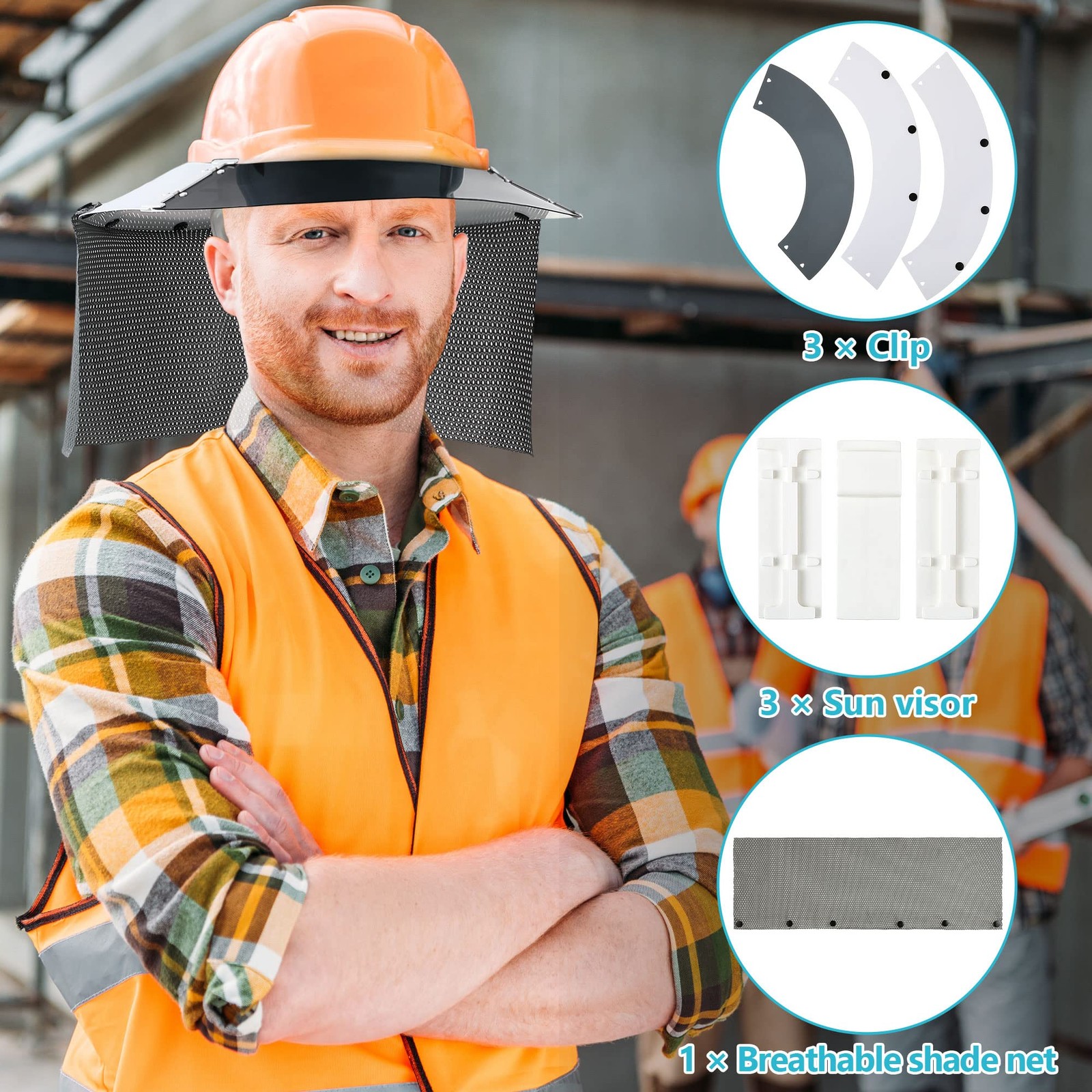 Feekoon Reusable Hard Hat Visor, with Neck Protector Medium, white, black