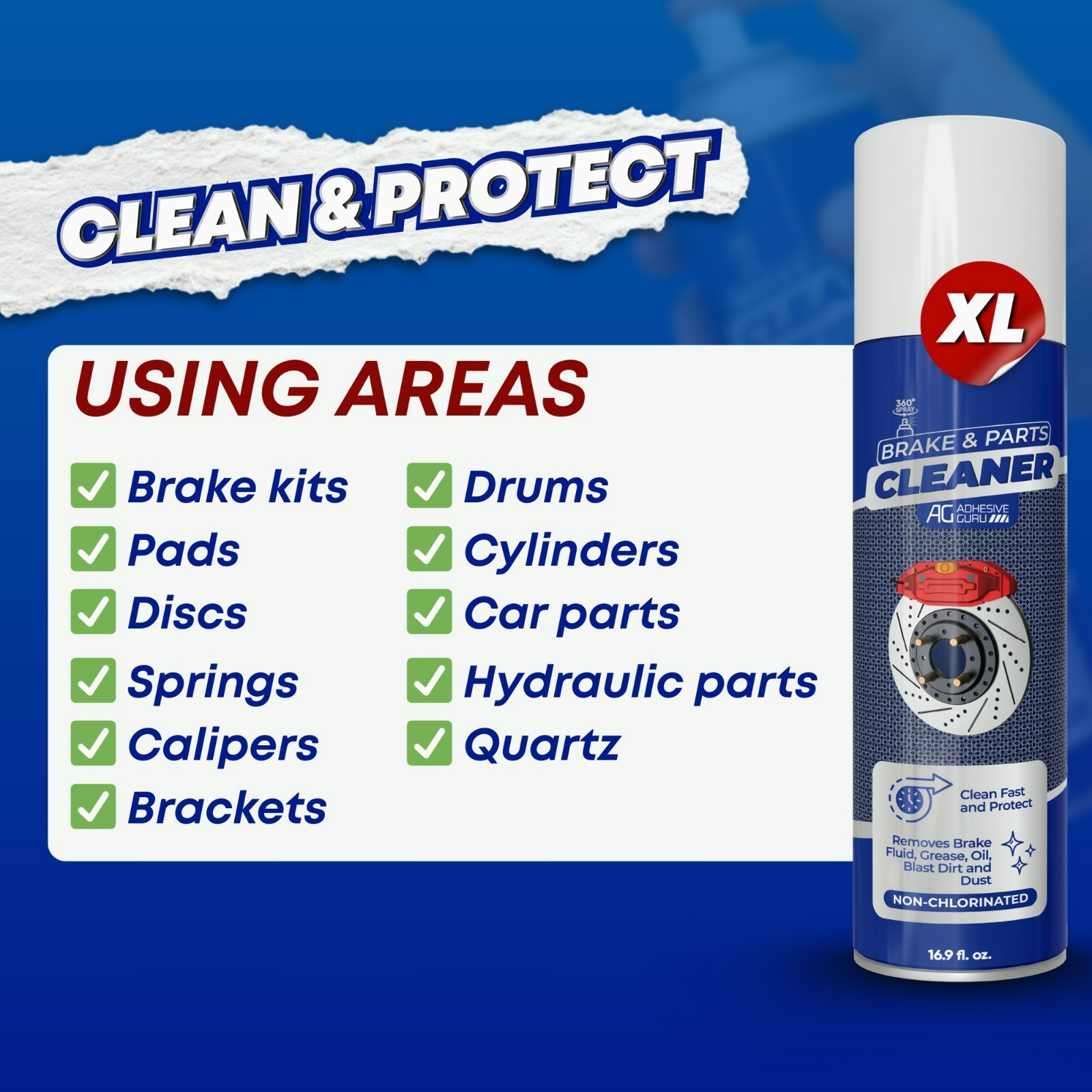 Non-Chlorinated Brake Cleaner 24x16.9 fl oz Fast Drying Degreaser for Parts Pads