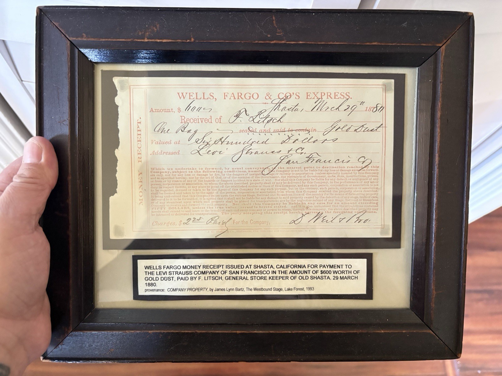 Wells Fargo & CO’s Express Receipt for Payment In Gold Dust to Levi Strauss Co