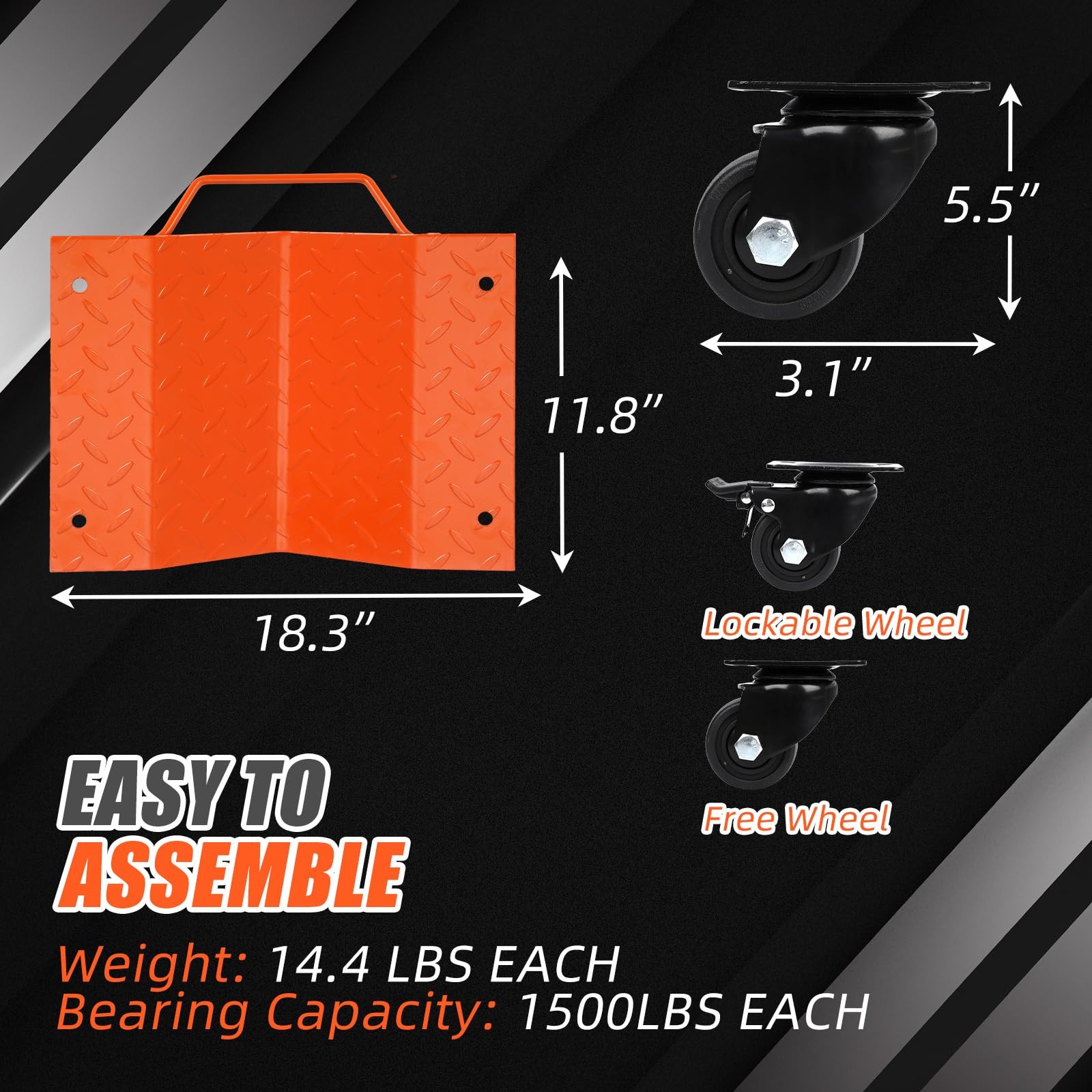 Set of 4 6000LBS Car Dolly Wheel Tire Dolly Heavy Duty Skate Auto Repair Dolly