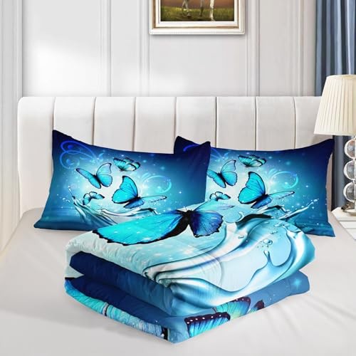 Fantasy Butterfly Comforter Set Size,Butterflies on Water Flash Queen Blue