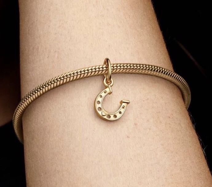 Authentic Pandora Solid 14k Yellow Gold Lucky Horseshoe Dangle Charm 752328C00