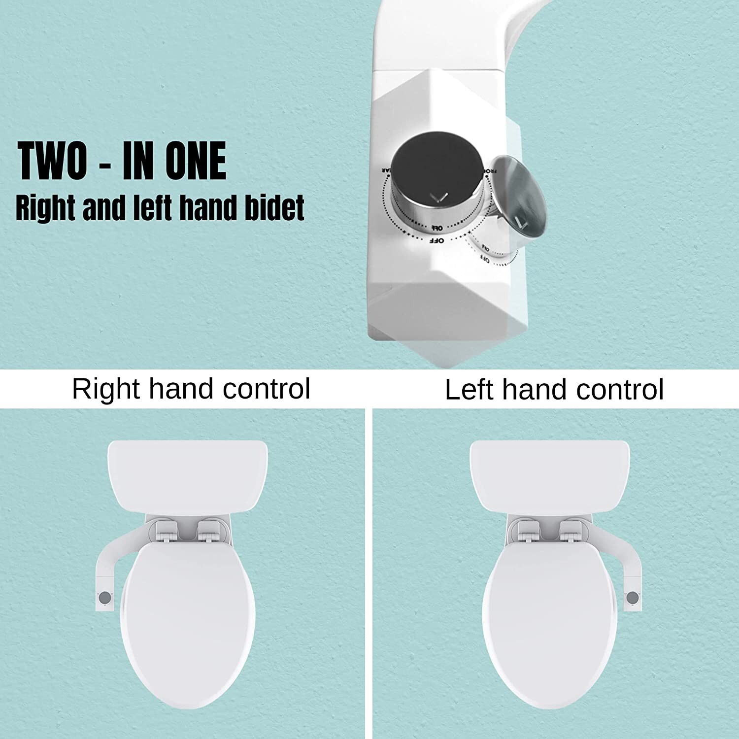 Toilet Bidet Dual Nozzle Left and Right Hand Side Convertible, 3 Color knobs