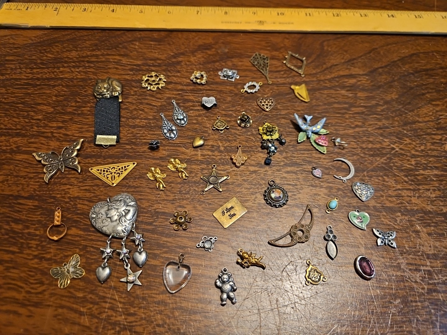 Lot Of 50 Mixed Parts Pcs France Vintage 60s Brass Stampings Findings Jewelry 16