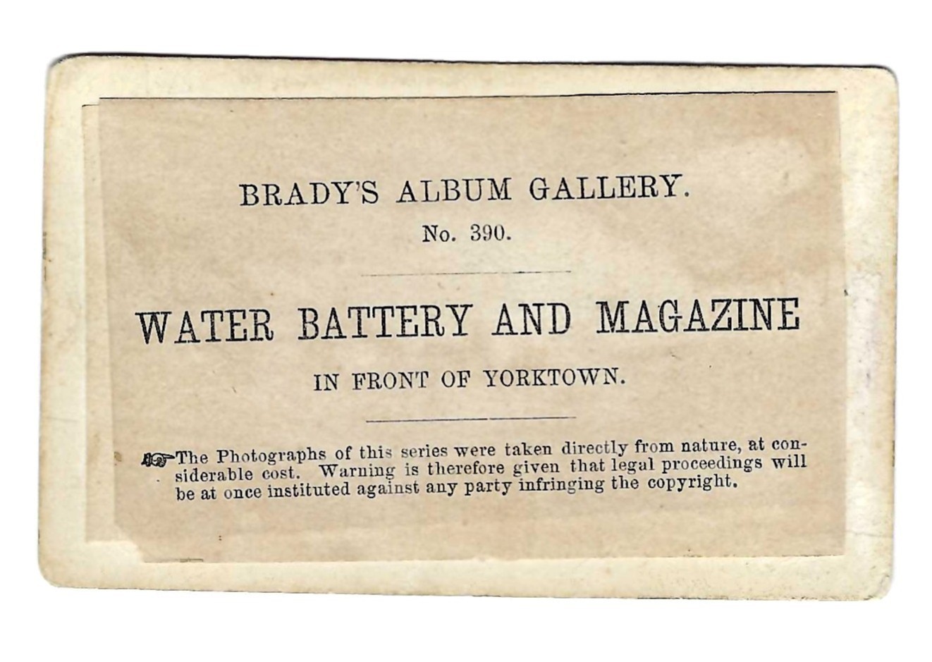 Civil War CDV by Brady Water Battery & Magazine Yorktown VA 1862