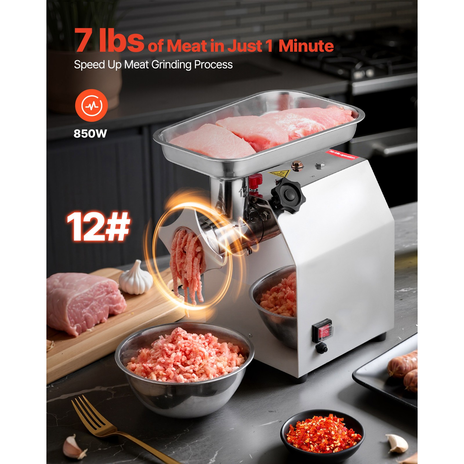 Uimoso Commercial Electric Meat Grinder 850W Sausage Stuffer7lbs/min for Kitchen