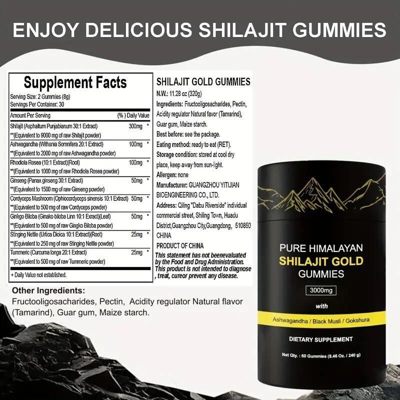 Himalayan Shilajit GOLD Gummies, Organic, Extremely Potent 3000 mg, Fulvic Acid.
