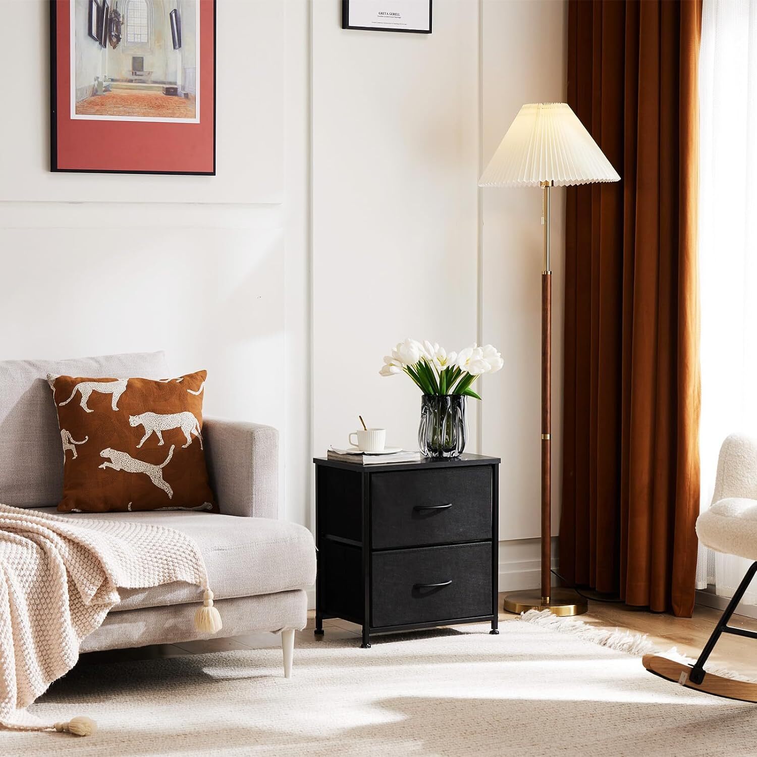 2Pcs Nightstand End Table Side Table with 2 Fabric Drawers Bedside Table Bedroom