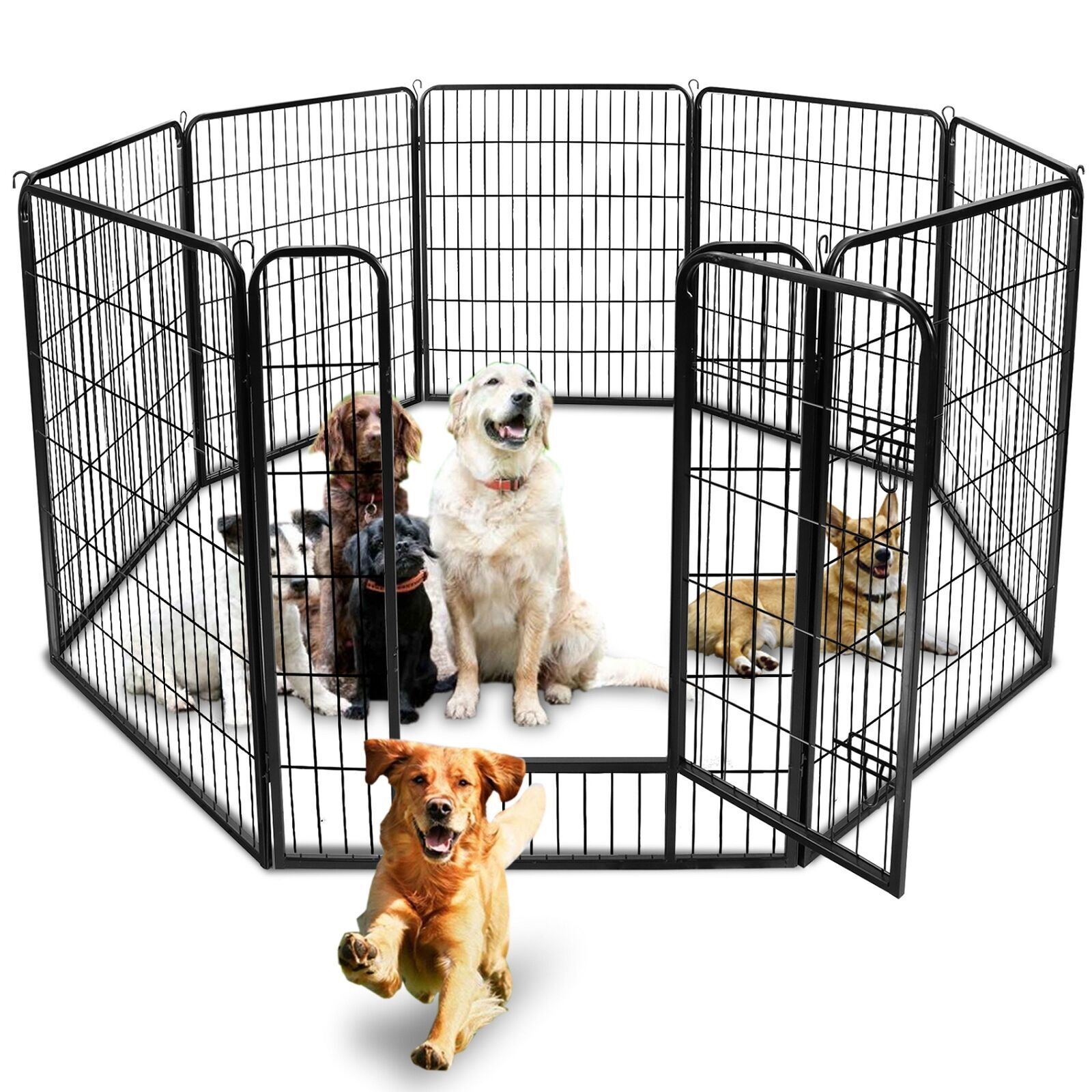 SEGAWE 8 Panels 40'' Large Dog Playpen Dog Fence Puppy Exercise Pen W/Doors