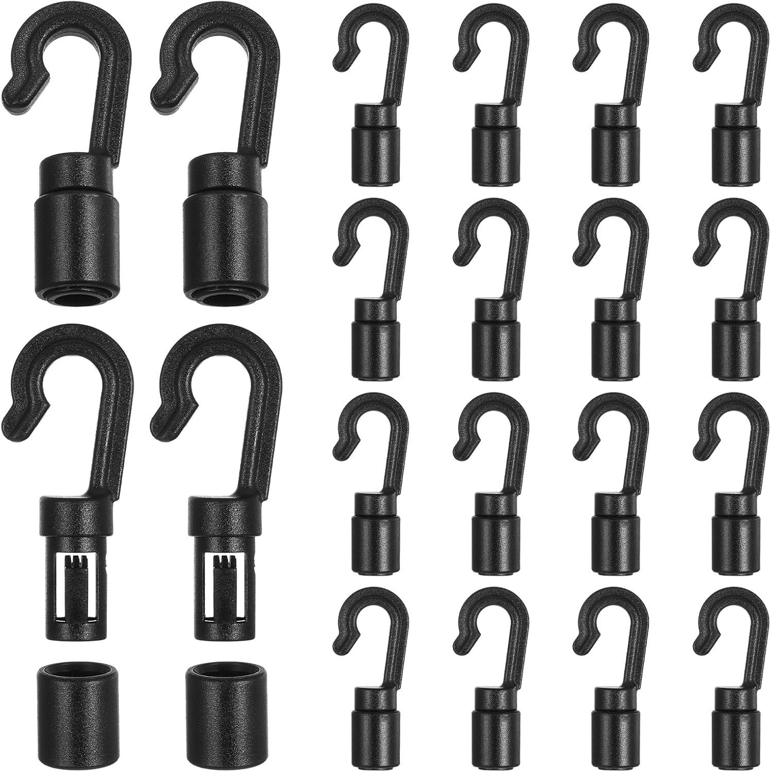 20 Pcs Bungee Cord Hooks, Shock Cord Hooks for 1/4" and 3/16" Rope Terminal Ends