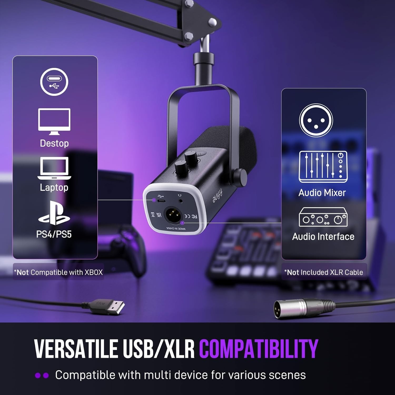XLR/USB Gaming Microphone Set Dynamic PC Mic for Streaming Podcasting Compute...