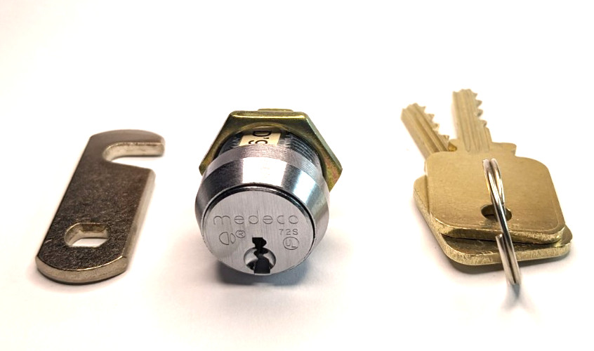 MEDECO Biaxial 5/8" Cam Lock, 2 keys, with Hook/Straight Cam -High Security