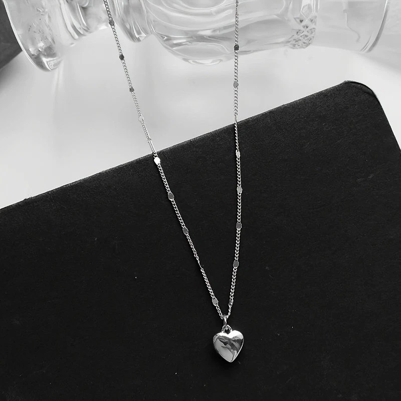 925 Silver Plated Women's Fashion Heart Pendant Necklace Collarbone Chain