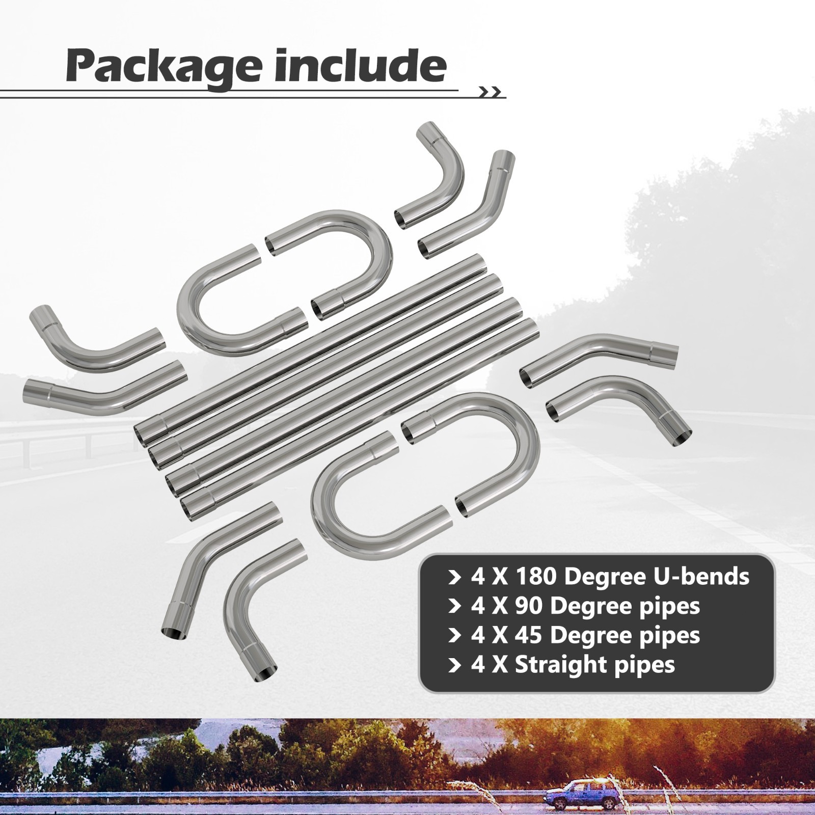 16PCS 2.5"OD DIY OD Custom Exhaust Tubing Mandrel Bend Pipe Straight U-Bend Kit