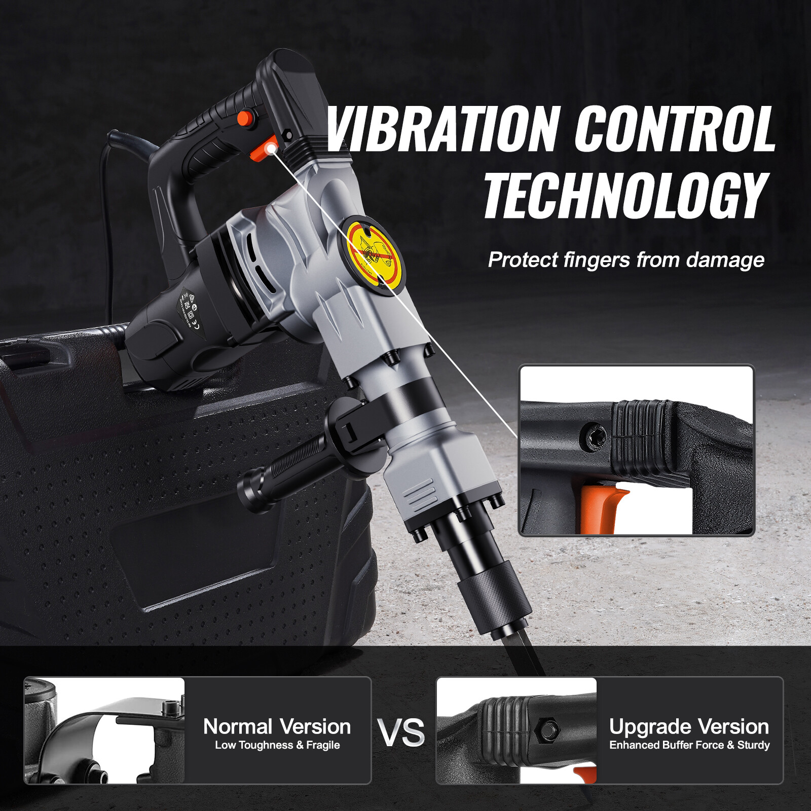 VEVOR Demolition Jack Hammer Concrete Breaker 1400W Hammer 2 Chisel Bit Black