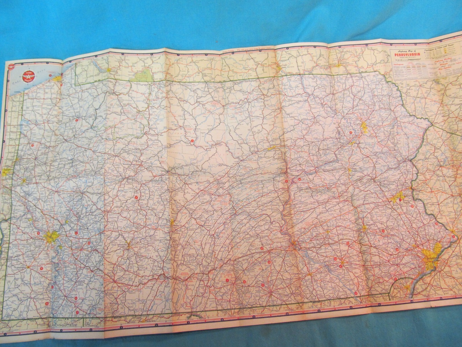 1957 FLYING A SERVICE VEEDOL PENNSYLVANIA MAP