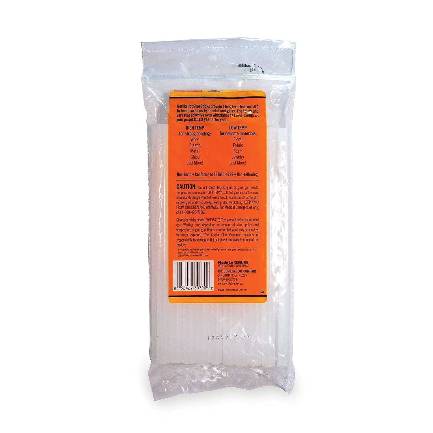 Gorilla Hot Glue Sticks, Clear Glue, Full Size 8" Long x 0.43" Diameter,20 Count