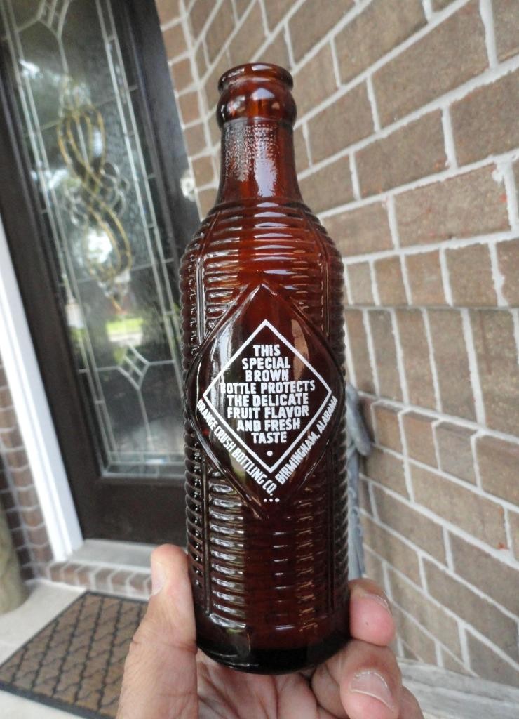 early Orange Crush BEEHIVE Ribbed AMBER Soda Bottle BIRMINGHAM, ALABAMA ALA
