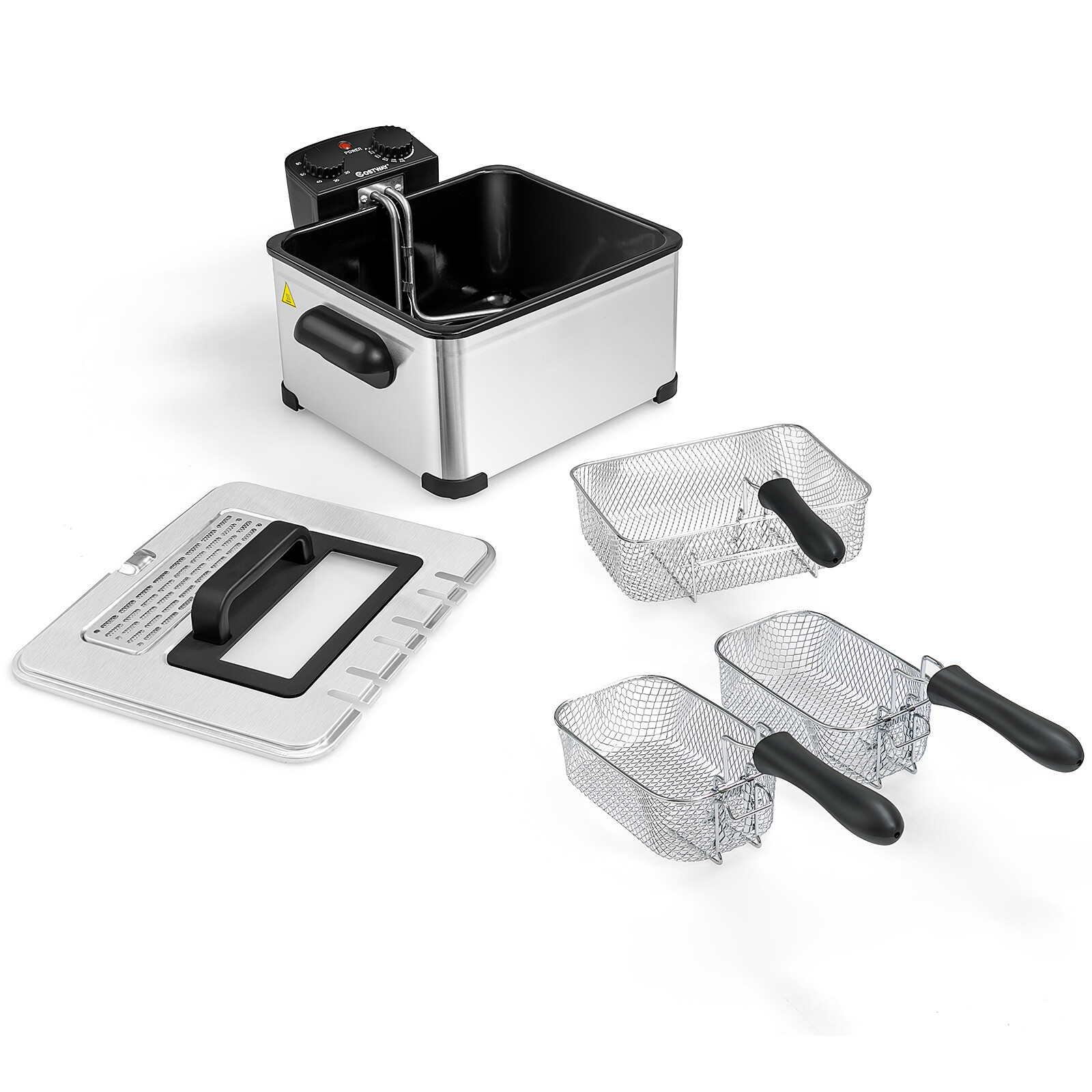 Costway Electric Deep Fryer 5.3QT/21-Cup Stainless Steel 1700W w/ Triple Basket