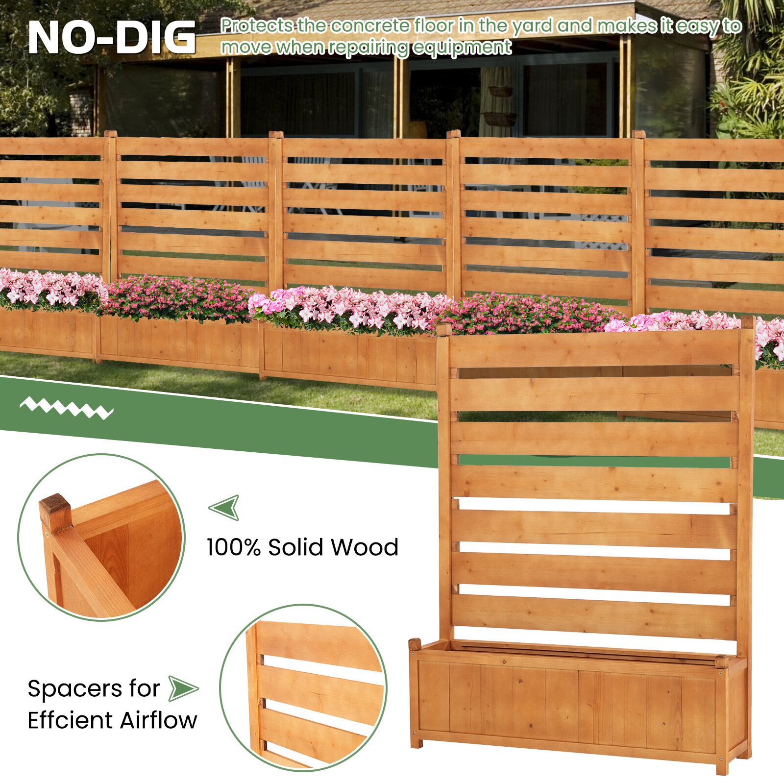 SLSY 2-Panel 36"Wx45"H Air Conditioner Fence Privacy Screen With 2 Planter Box