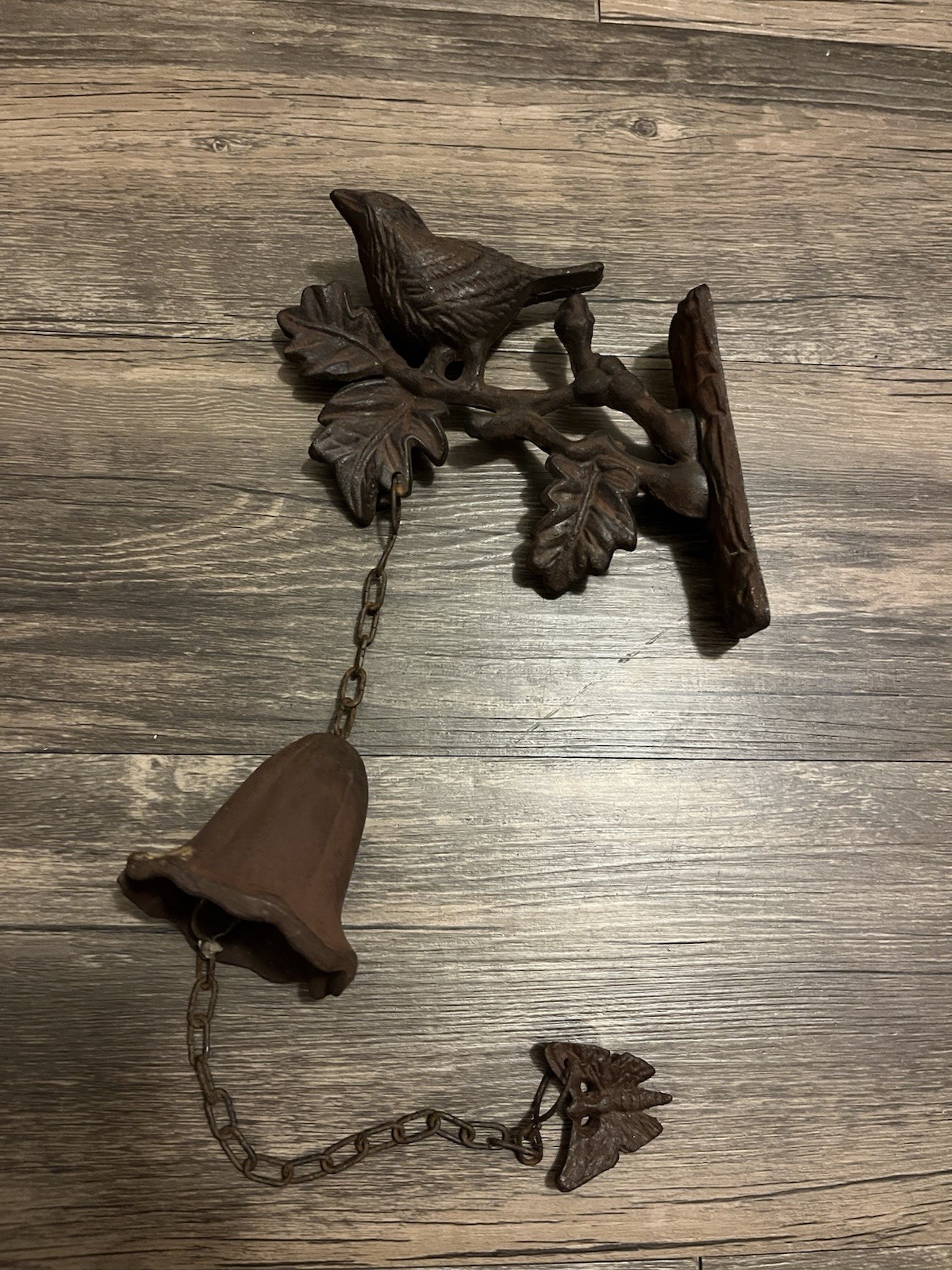 Vintage Cast Iron Bell W/Bird Hanging Wall Outdoor