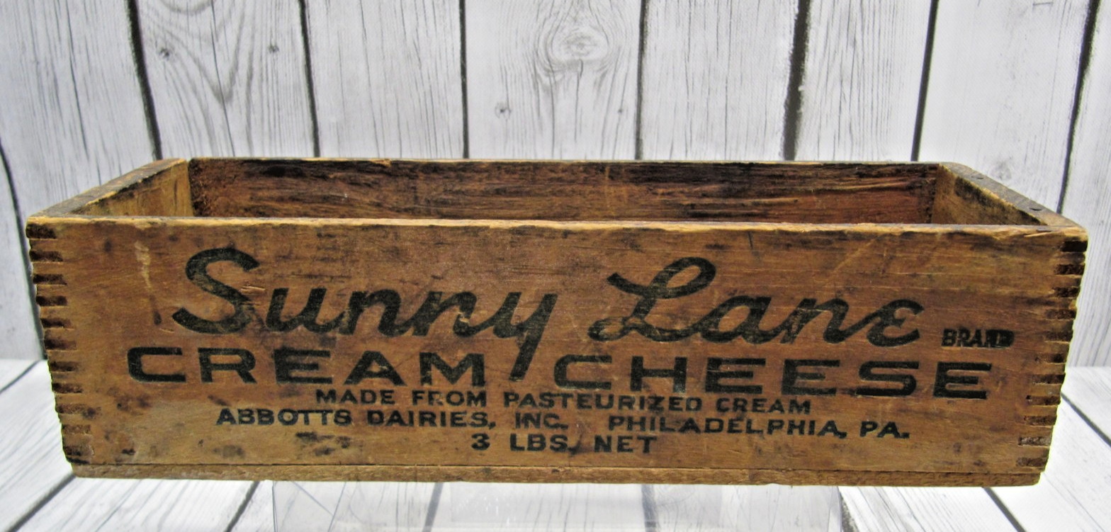 Vintage Sunny Lane Cream Cheese Box Wood 3 LBS Abbots Dairies Philadelphia, PA