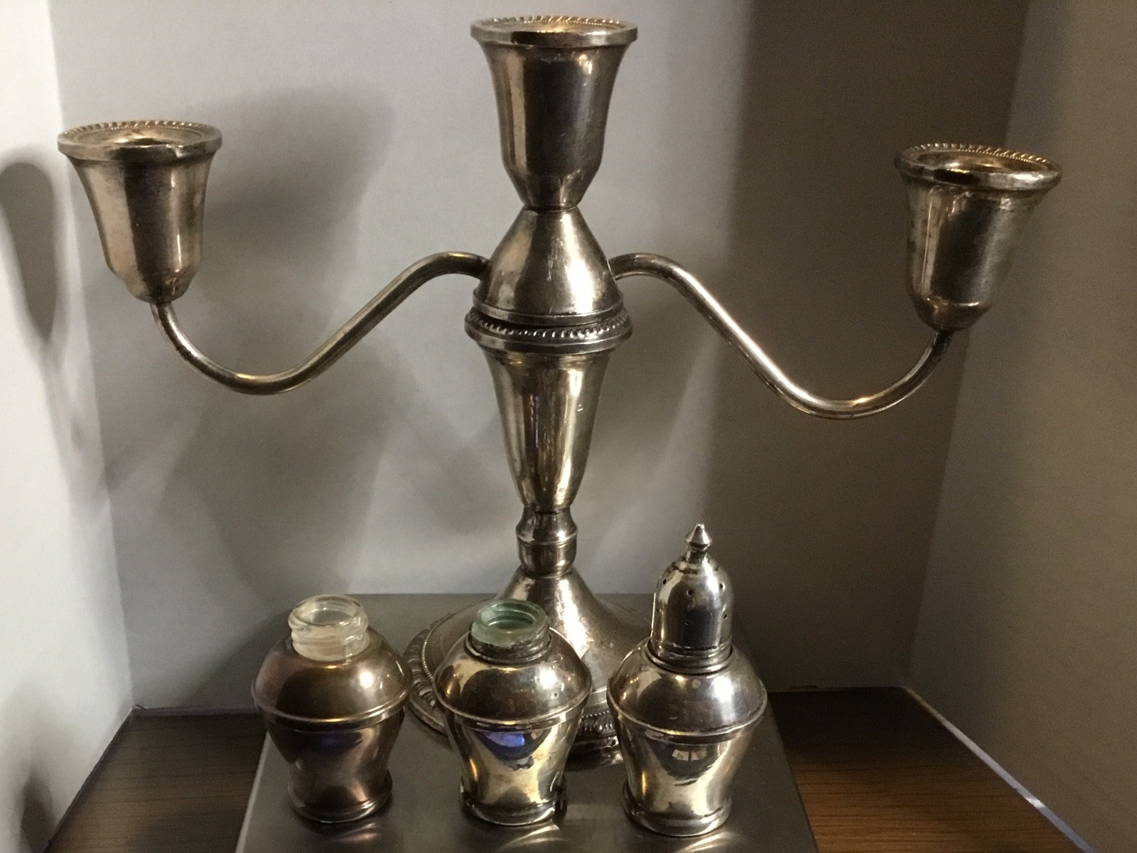 Sterling Silver Scrap Lot Duchin Candle Holder & Salt Shakers Weighted 620 Grams