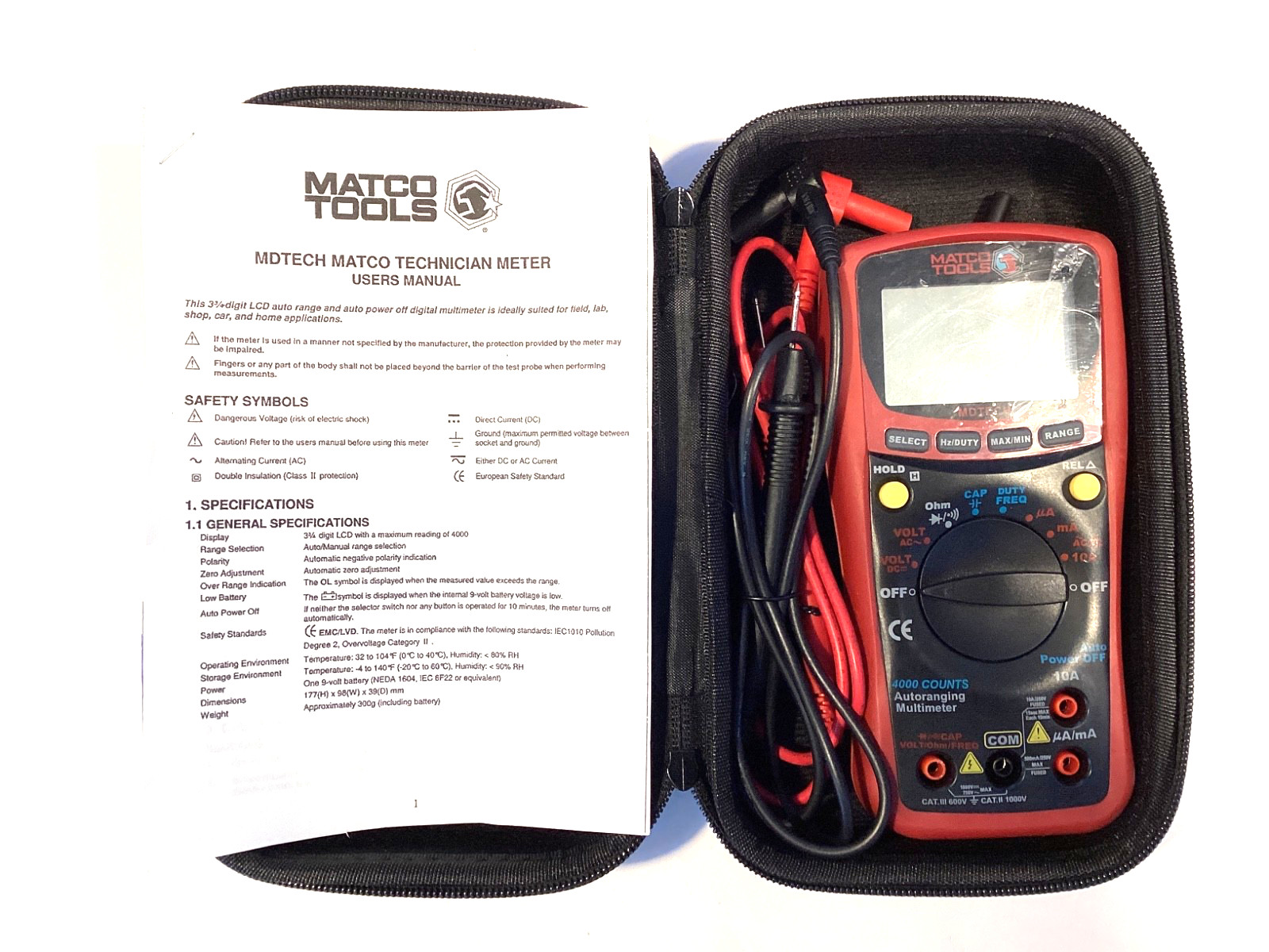 Matco Tools Auto Ranging Digital Multi Meter Kit Leads Pouch Manual MDTECH NICE