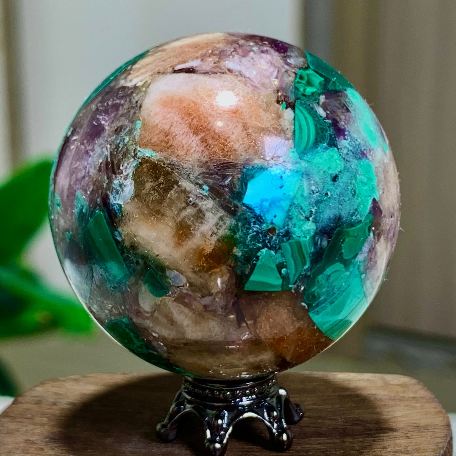 91G Newly discovered rare malachite purple mica symbiotic sphere restoration