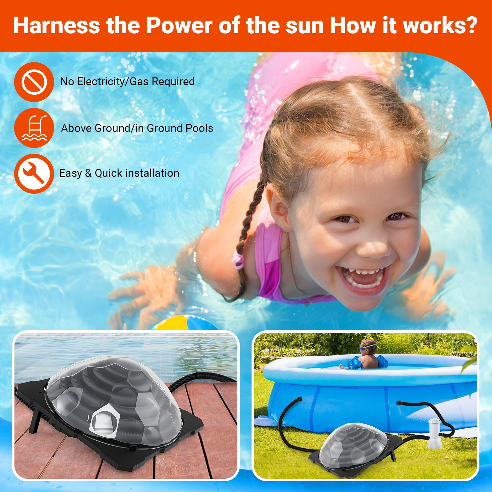 Solar Pool Heater for Above Ground Inground Pool Warmers Equipment for Outdoor