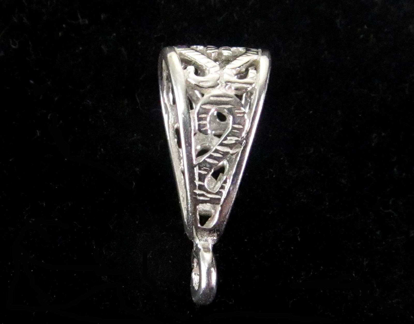 Bail Large Sterling Silver Filigree Outside 19mm x 9mm, Inside 12.1mm x 7.2mm