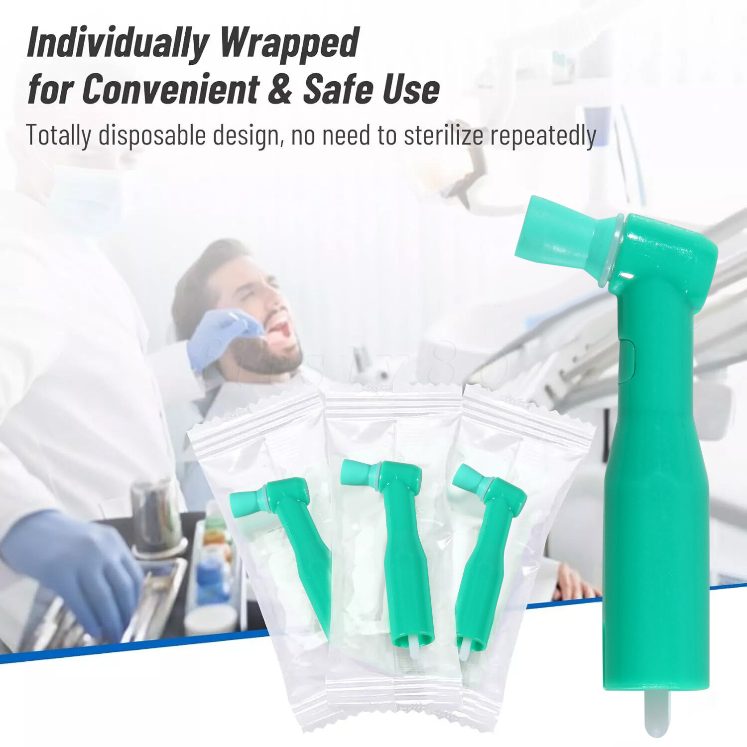 100 -500 Dental Disposable Prophy Angles Firm / Soft Cups Contra Angle 105°