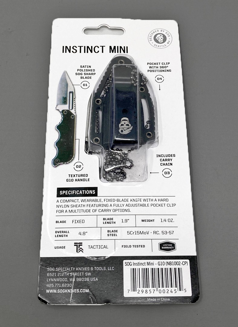 SOG™ INSTINCT MINI Boot/Neck Anti-Glare Coat Fixed Blade Knife W/Molded Sheath